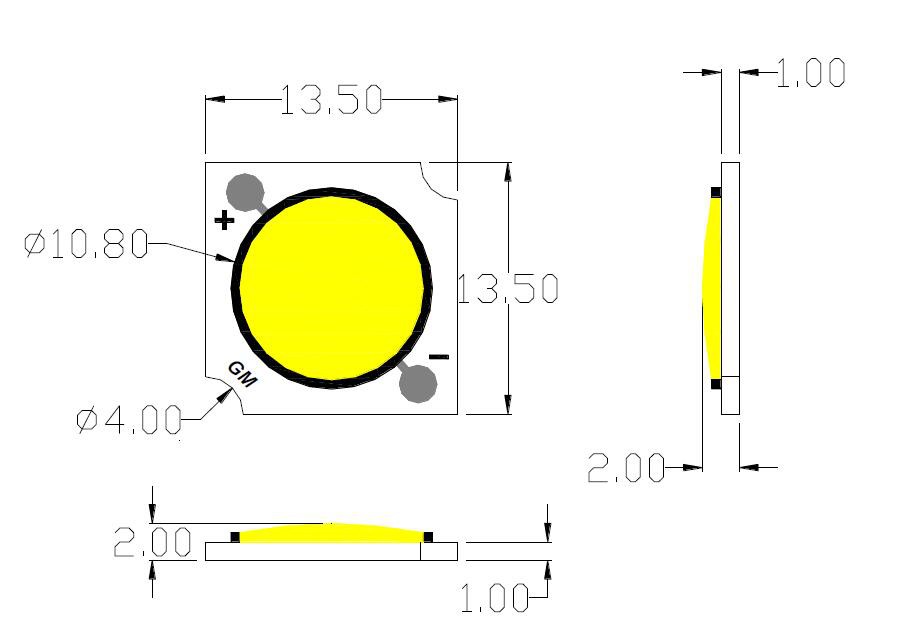 7W COB LED SIZE